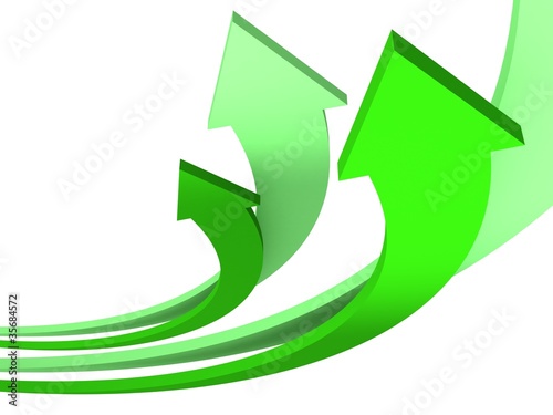 Green arrows rising up/ business background
