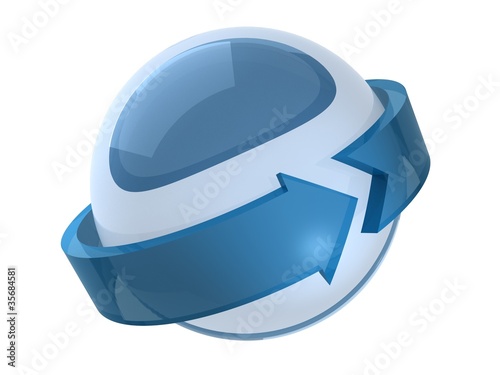 Abstract shiny blue sphere and arrow around
