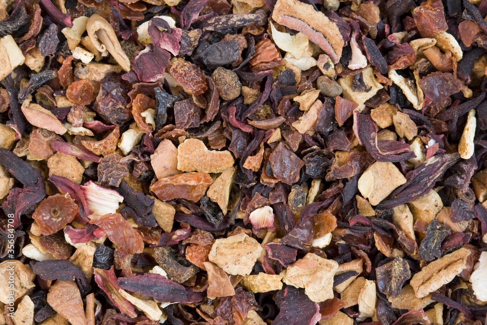 Dry Elite flower tea with slices of exotic fruit Dry Elite flower tea with slices of exotic fruit