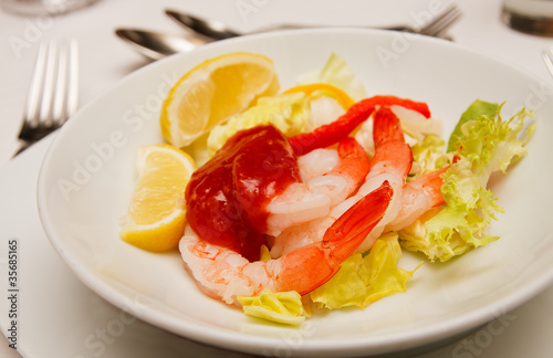 Fresh Shrimp Cocktail on White Plate