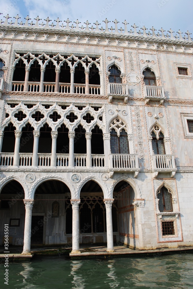 Ca' d'Oro palace facade on Grand Canal, Venice, Italy