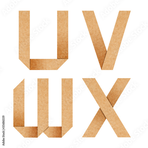 U,V,W,X Origami alphabet letters from recycled paper with clippi