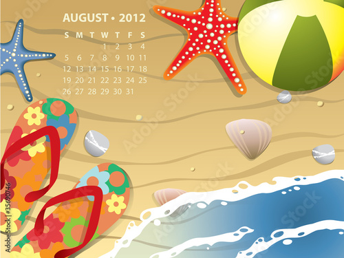 August calendar - Beach with starfush and ball