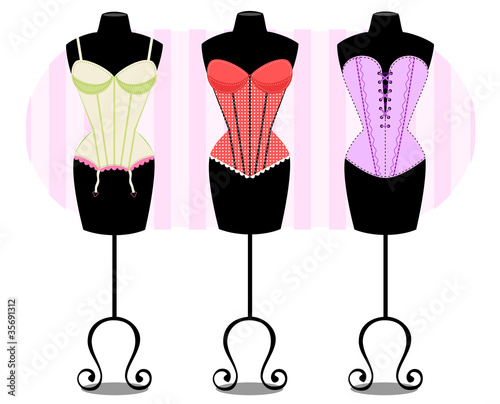 Modelando corsets, mulher, lingerie, manequim, espartilho, underwear, brechó, loja de roupa, blog, influencer, roupa intima, manequim, sexy, vetor, coleção , conjunto