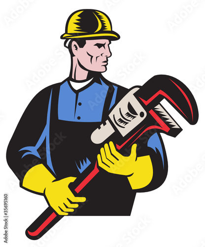 plumber repairman holding monkey wrench