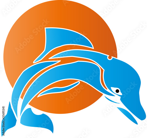 Delfin, Sonne, Logo, Zeichen