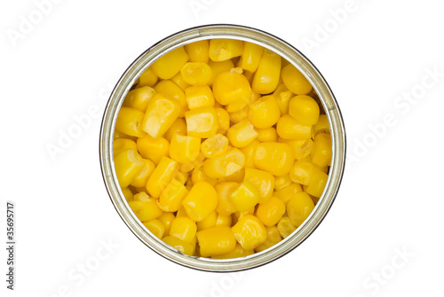 Tin with maize (corn) isolated on a white background.