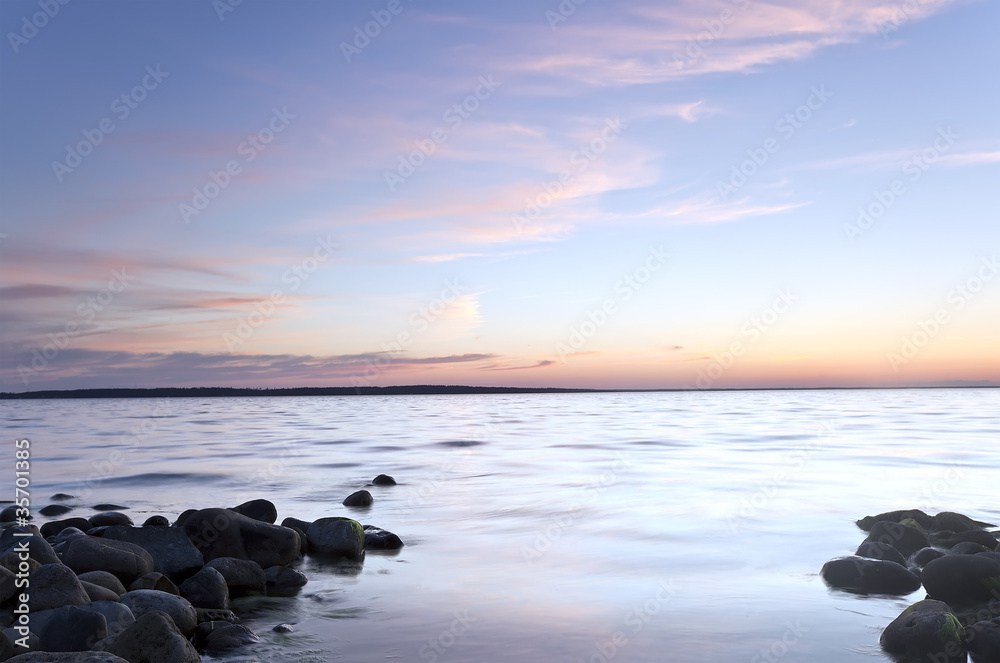 Coastal sunrise, sweden, wide angle photo
