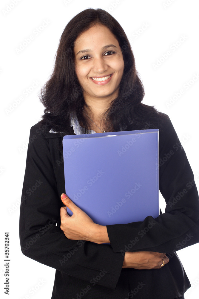 Happy smiling businesswoman with folder Happy smiling businesswoman with folder