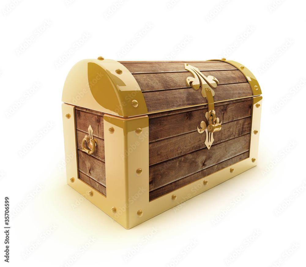 Schatztruhe mit goldenen Beschlägen Schatztruhe mit goldenen Beschlägen