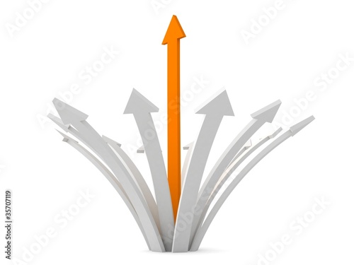orange arrow grow up from w...