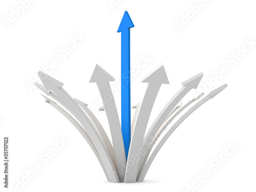 blue arrow grow up from oth...