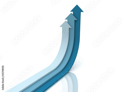 Three blue arrows going up - success concept illustration