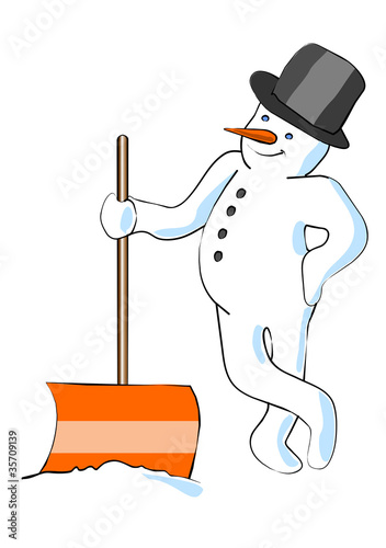 Schneemann mit Schneeschieber