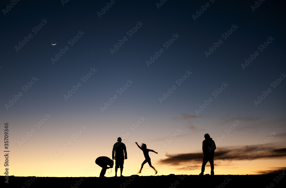Silhouettes of people against the night sky