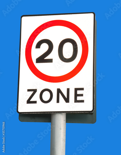 20 mph zone sign on blue sky
