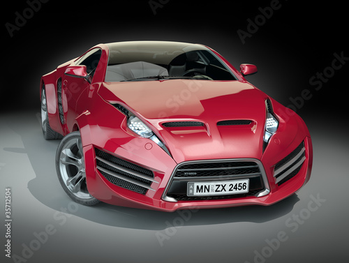 Red hybrid sports car. Non branded concept car. © -Misha