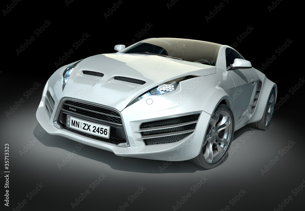 Fototapeta premium White hybrid sports car on a black background