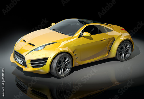 Yellow sports car on a black background © -Misha