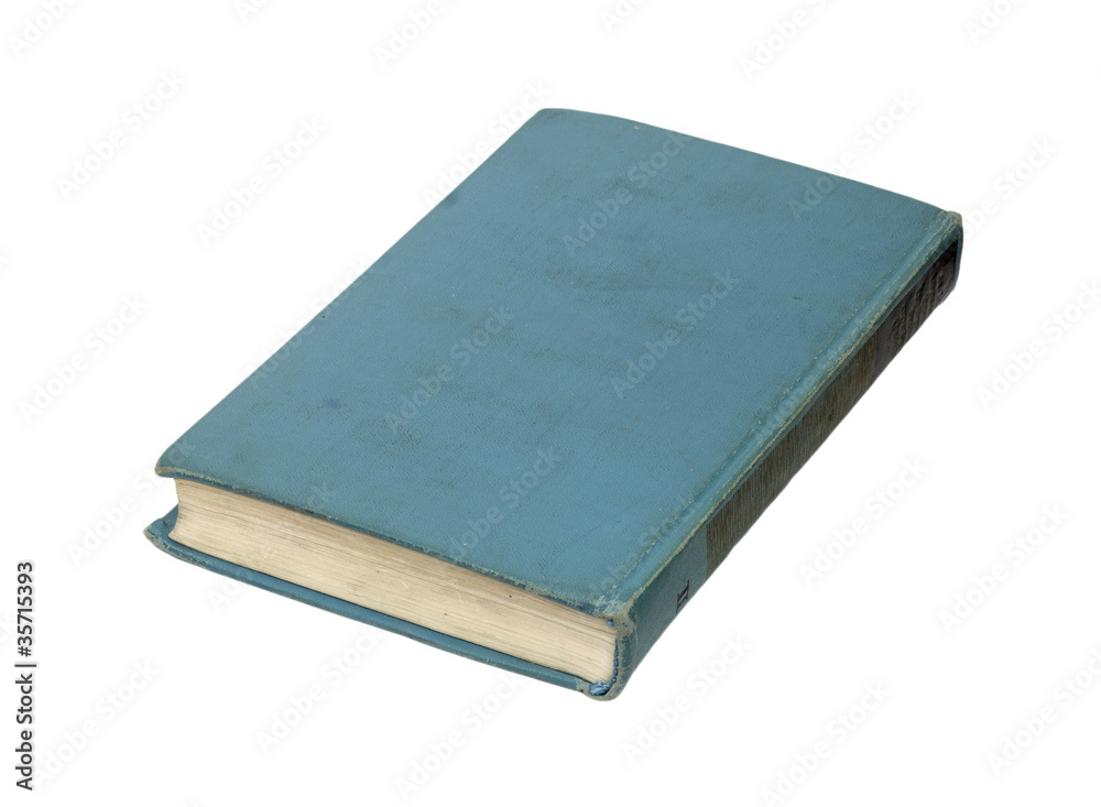 Blue book with black binding on white background Blue book with black binding on white background