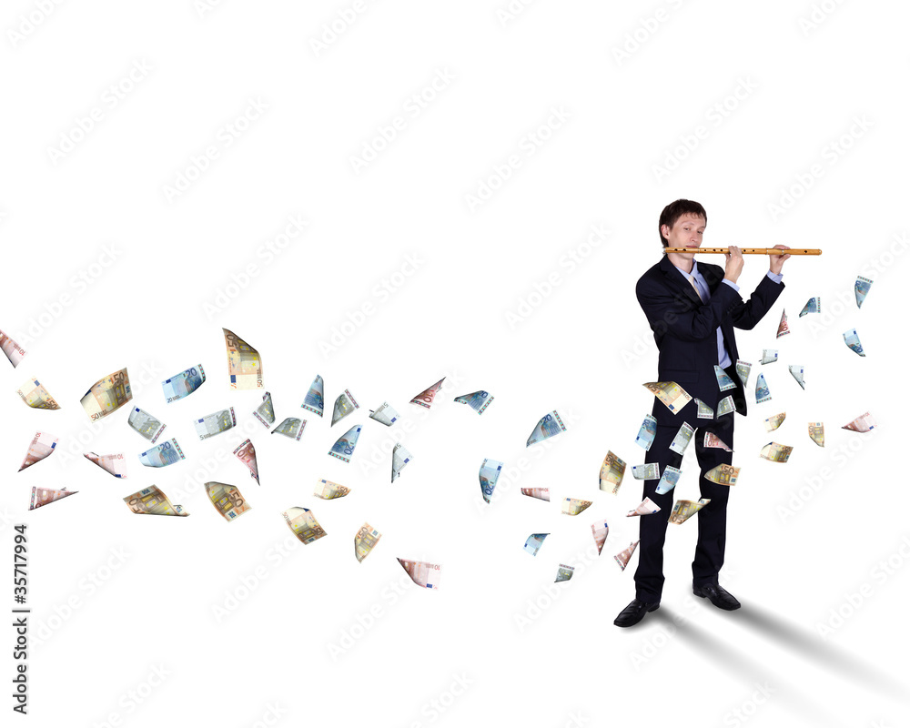 Young businessman with many banknotes