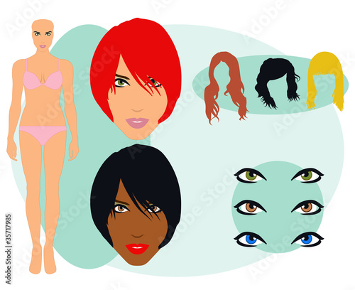Female Model Set with Hair and Eye Color Options