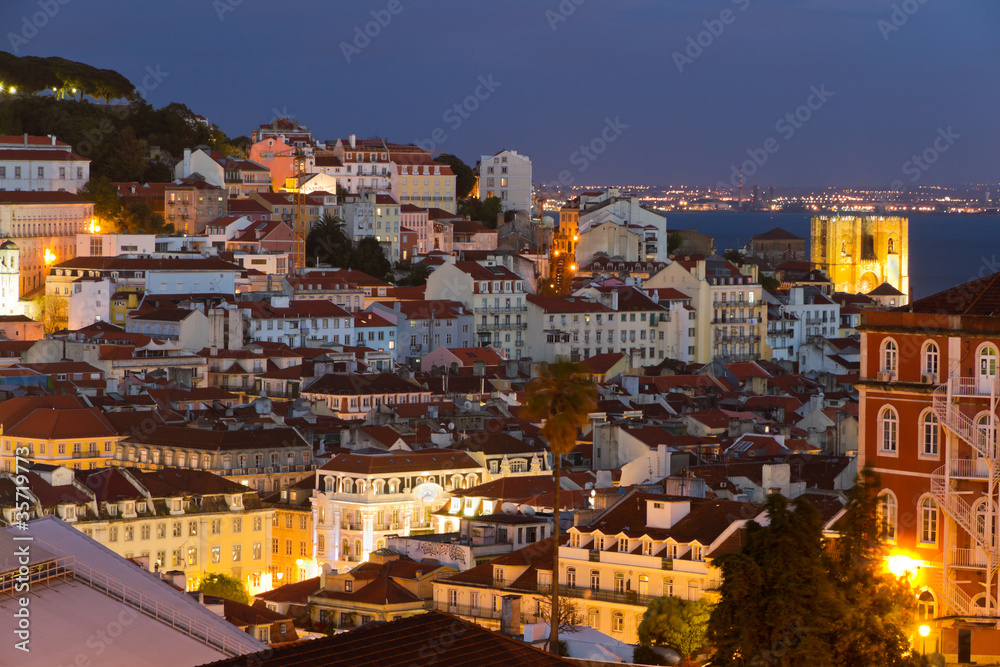 Lisbon old town at night, Portugal