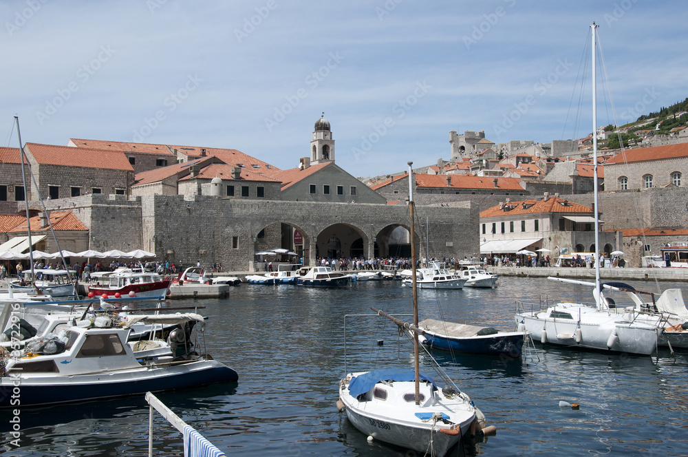 Port of walled city of Dubrovnic in Croatia Europe