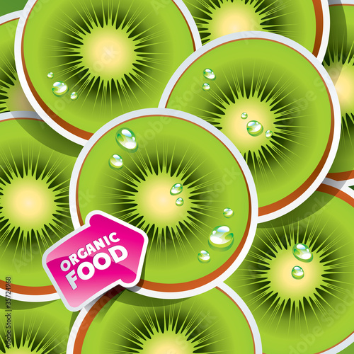Background from kiwi with the arrow by organic food. Vector.