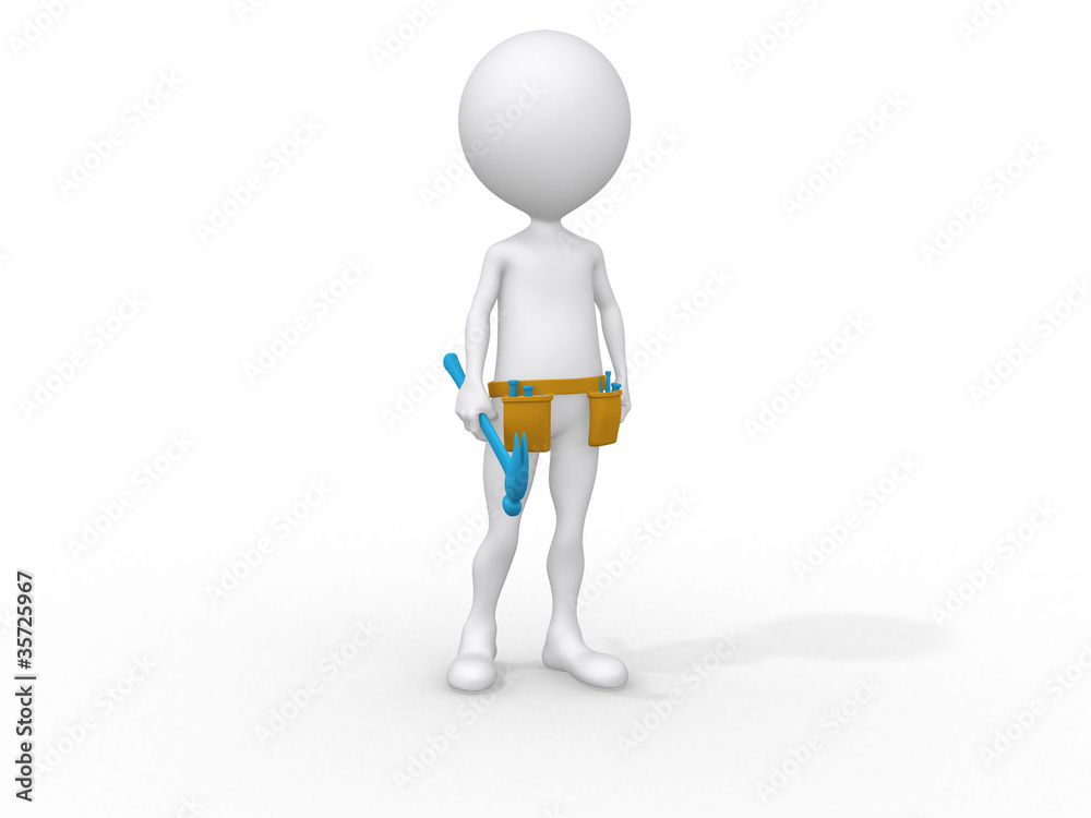 young handyman with tool belt and his hammer, 3d image young handyman with tool belt and his hammer, 3d image