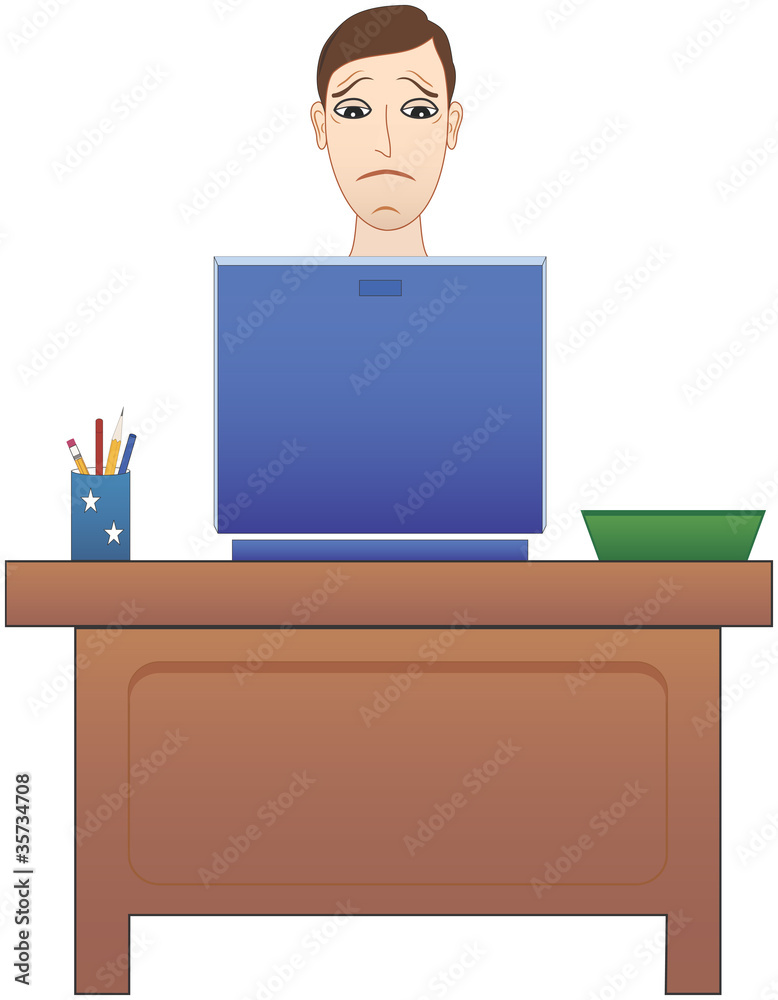 Worried Man Working on Computer Worried Man Working on Computer