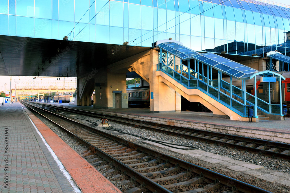 Naklejka premium The big Railways Stations with trains.