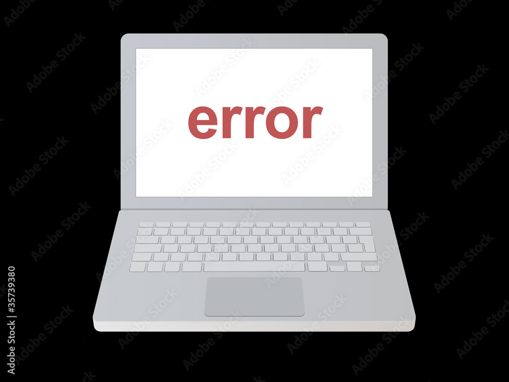 Laptop computer with error message and black background Laptop computer with error message and black background