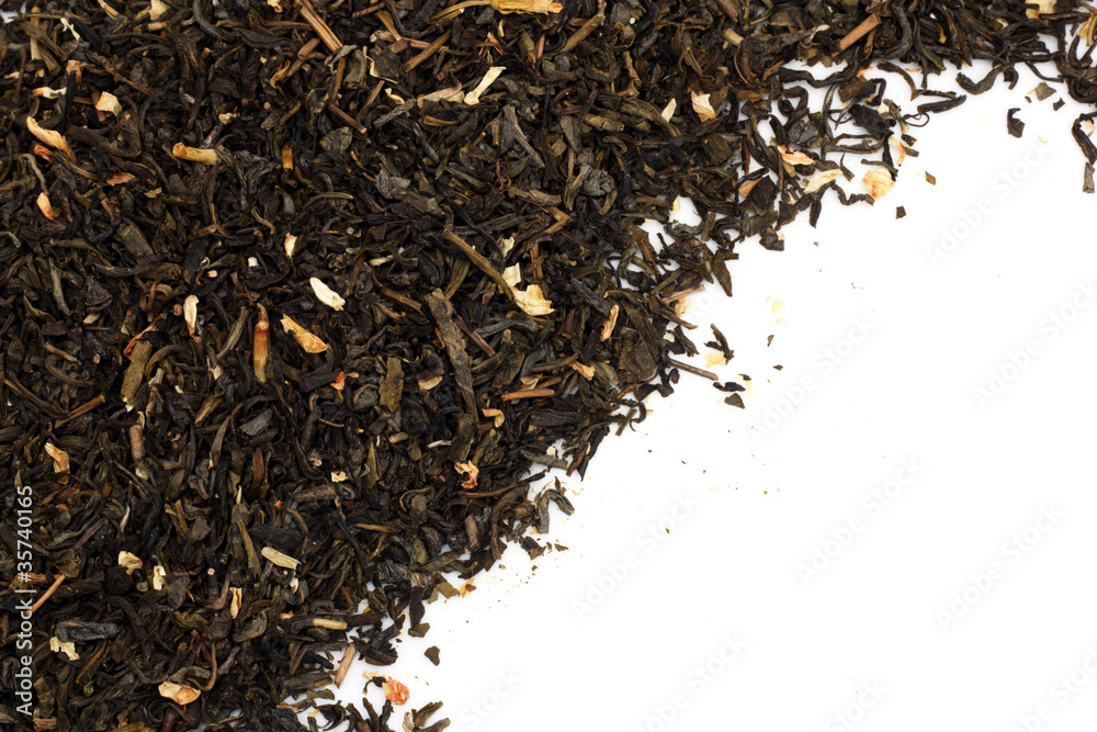 Dry green tea on white background Dry green tea on white background