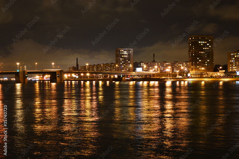 Night view of Volodarsky Bridge in St Petersburg