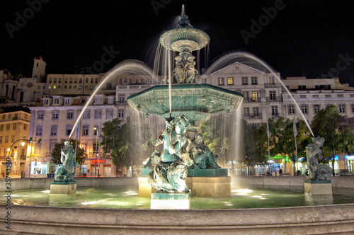 Night view of the fountain, Rossio square, Lisbon