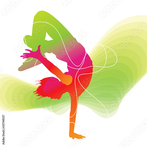 Dancer. Colorful silhouette with lines on abstract background #35744537