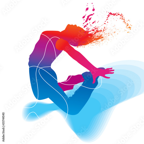 The dancer. Colorful silhouette on abstract background. Vector #35744540