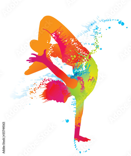 The dancing boy with colorful spots and splashes. Vector