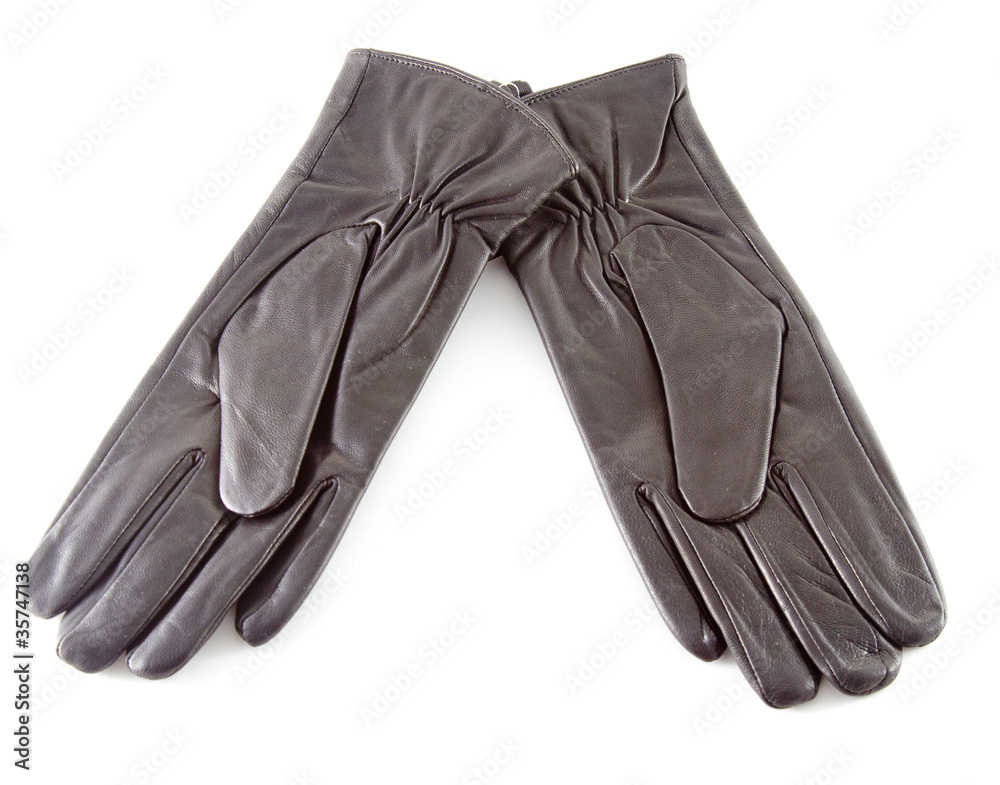 Two black leather gloves ower white background Two black leather gloves ower white background