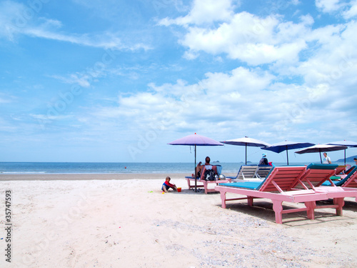 Beach chair and Umbrella on the beach © jakgree