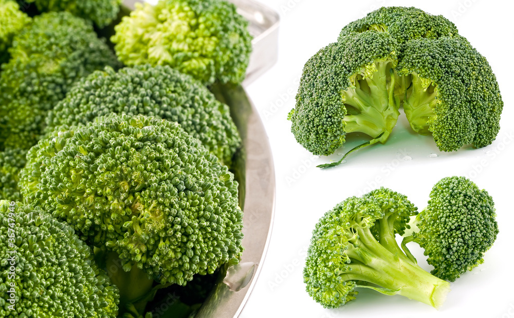 Fresh, Raw, Green Broccoli Pieces, Cut and Ready to Eat Fresh, Raw, Green Broccoli Pieces, Cut and Ready to Eat