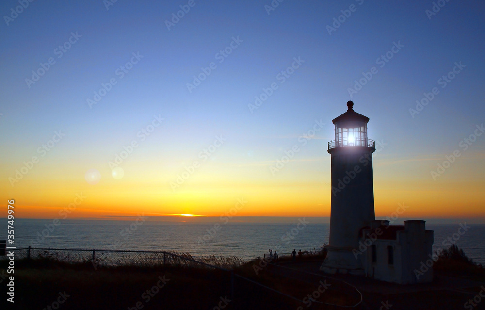 Light Shining in the North Head Lighthouse at Sunset