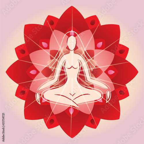 Femme en Méditation sur Fond Fleur de Lotus