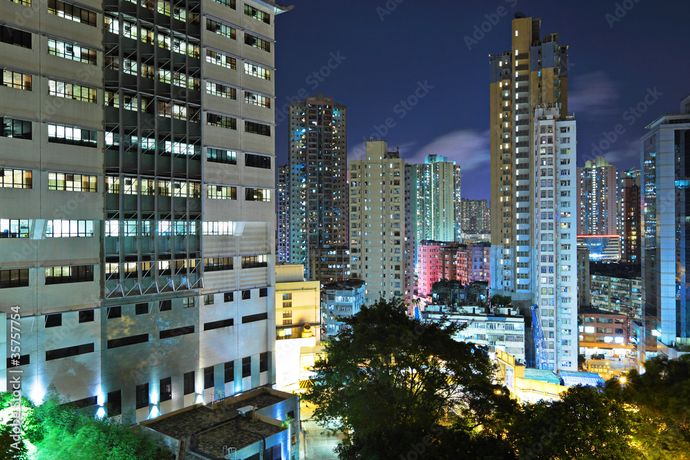 Hong Kong with crowded buildings at night Hong Kong with crowded buildings at night