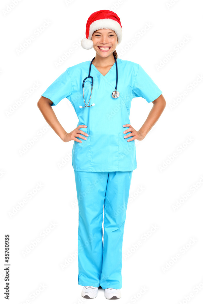 nurse wearing christmas santa hat nurse wearing christmas santa hat