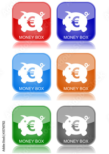 Money box   6 buttons of different colors 