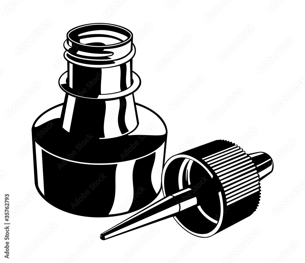 Artist Ink Bottle Black and White Vector Graphic Illustration Stock