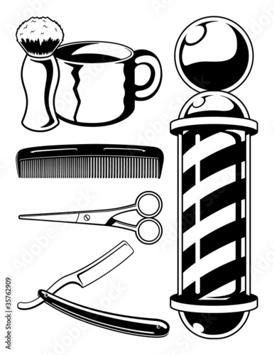 Salon Haircut and Barbershop Elements Cartoon Vector Graphic Set