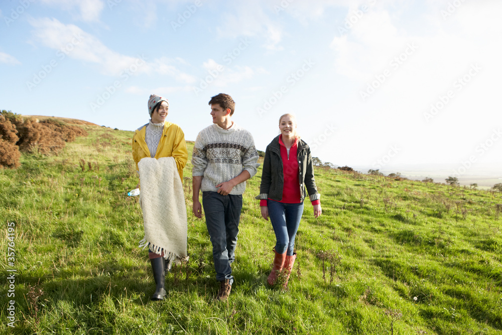 Young friends on country walk